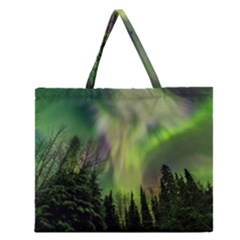 Aurora Borealis In Sky Over Forest Zipper Large Tote Bag by danenraven