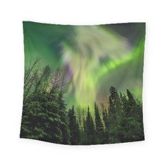 Aurora Borealis In Sky Over Forest Square Tapestry (small) by danenraven