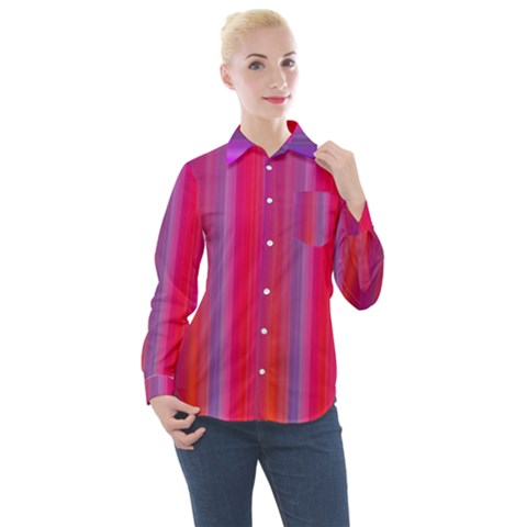 Multicolored Abstract Linear Print Women s Long Sleeve Pocket Shirt by dflcprintsclothing