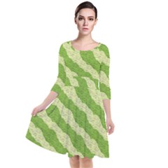 Textured Green Circles Pattern Quarter Sleeve Waist Band Dress by FunDressesShop