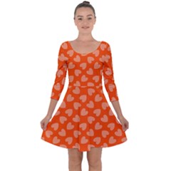Textured Hearts Orange Quarter Sleeve Skater Dress by FunDressesShop