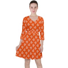 Textured Hearts Orange Quarter Sleeve Ruffle Waist Dress by FunDressesShop