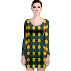 Circles And Ovals On Green Long Sleeve Bodycon Dress