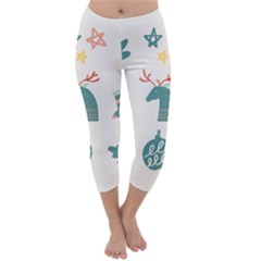 Reindeer Stars Socks Stick Candy Cane Capri Winter Leggings  by artworkshop