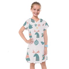 Reindeer Stars Socks Stick Candy Cane Kids  Drop Waist Dress by artworkshop