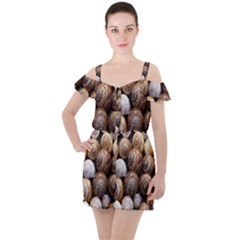 Snail Shells Pattern Arianta Arbustorum Ruffle Cut Out Chiffon Playsuit by artworkshop