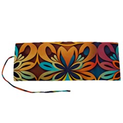 Orange, Turquoise And Blue Pattern  Roll Up Canvas Pencil Holder (s)
