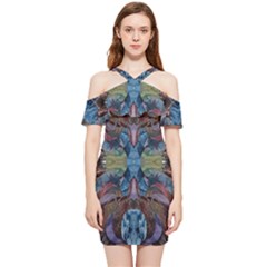 Marbled Confetti Symmetry Shoulder Frill Bodycon Summer Dress by kaleidomarblingart