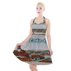 Malcesine Castle On Lake Garda Halter Party Swing Dress  by ConteMonfrey