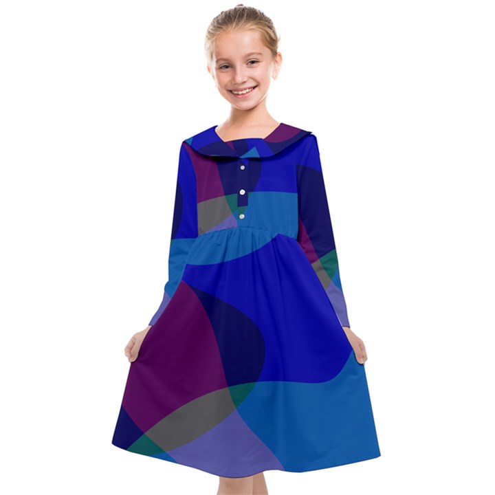 Blue Abstract 1118 - Groovy Blue And Purple Art Kids  Midi Sailor Dress