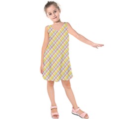 Plaid Pattern Yellow Pink Kids  Sleeveless Dress by PaperDesignNest