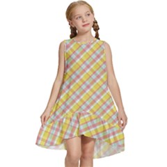 Plaid Pattern Yellow Pink Kids  Frill Swing Dress by PaperDesignNest