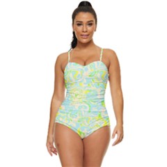 Swimwear Blue Yellow White Collection Retro Full Coverage Swimsuit by PaperDesignNest