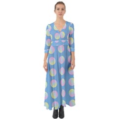 Abstract Stylish Design Pattern Blue Button Up Boho Maxi Dress by brightlightarts