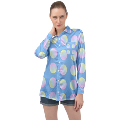 Abstract Stylish Design Pattern Blue Long Sleeve Satin Shirt by brightlightarts