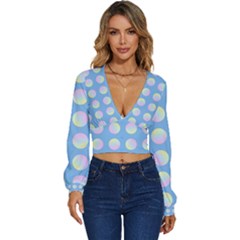 Abstract Stylish Design Pattern Blue Long Sleeve Deep-v Velour Top by brightlightarts