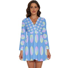 Abstract Stylish Design Pattern Blue Long Sleeve V-neck Chiffon Dress  by brightlightarts