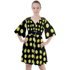 Yellow Lemon And Slices Black Boho Button Up Dress by FunDressesShop