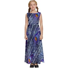 Peacock-feathers-color-plumage Blue Kids  Satin Sleeveless Maxi Dress by danenraven
