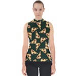 Pizza Slices Pattern Green Mock Neck Shell Top