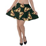 Pizza Slices Pattern Green Velvet Skater Skirt