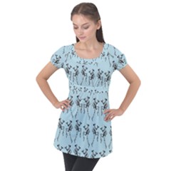 Jogging Lady On Blue Puff Sleeve Tunic Top by TetiBright