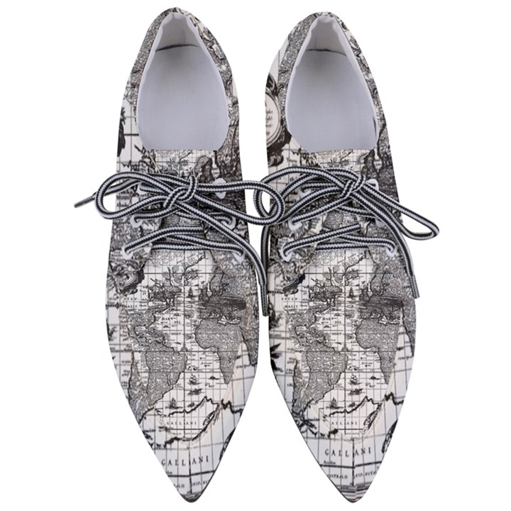 Antique Mapa Mundi Revisited Pointed Oxford Shoes