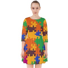 Retro Colors Puzzle Pieces                                                                      Smock Dress by LalyLauraFLM