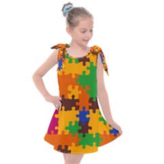 Retro Colors Puzzle Pieces                                                                    Kids  Tie Up Tunic Dress