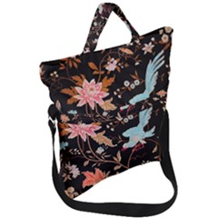 Vintage Floral Pattern Fold Over Handle Tote Bag