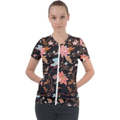 Vintage Floral Pattern Short Sleeve Zip Up Jacket