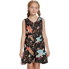 Vintage Floral Pattern Kids  Sleeveless Tiered Mini Dress