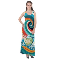 Wave Waves Ocean Sea Abstract Whimsical Sleeveless Velour Maxi Dress by Jancukart