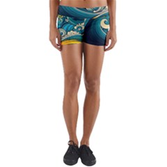 Waves Wave Ocean Sea Abstract Whimsical Yoga Shorts by Jancukart