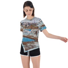 Alone On Gardasee, Italy  Asymmetrical Short Sleeve Sports Tee by ConteMonfrey