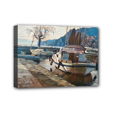 Boats On Gardasee, Italy  Mini Canvas 7  X 5  (stretched) by ConteMonfrey