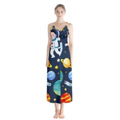 Space Galaxy Seamless Background Button Up Chiffon Maxi Dress by Jancukart