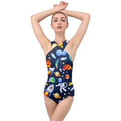 Space Galaxy Seamless Background Cross Front Low Back Swimsuit by Jancukart