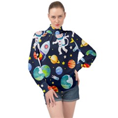 Space Galaxy Seamless Background High Neck Long Sleeve Chiffon Top by Jancukart