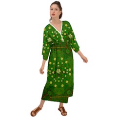 Lotus Bloom In Gold And A Green Peaceful Surrounding Environment Grecian Style  Maxi Dress by pepitasart