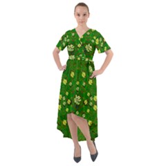 Lotus Bloom In Gold And A Green Peaceful Surrounding Environment Front Wrap High Low Dress by pepitasart
