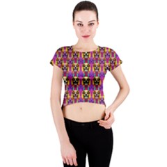 Cute Small Dogs With Colorful Flowers Crew Neck Crop Top by pepitasart
