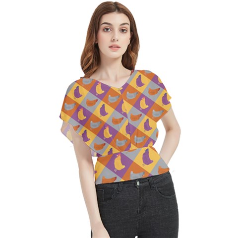 Chickens Pixel Pattern - Version 1b Butterfly Chiffon Blouse by wagnerps