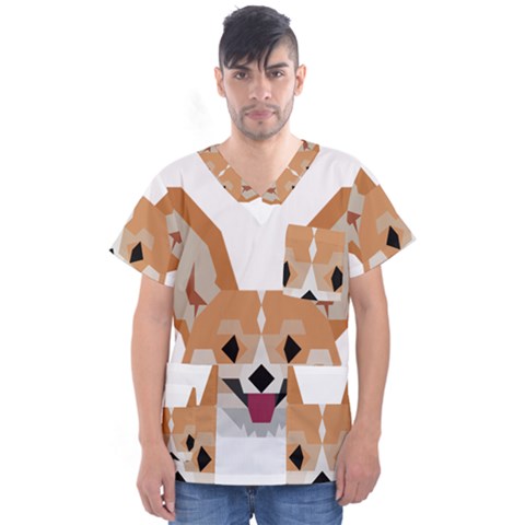 Cardigan Corgi Face Men s V-neck Scrub Top by wagnerps