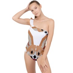 Cardigan Corgi Face Frilly One Shoulder Swimsuit by wagnerps