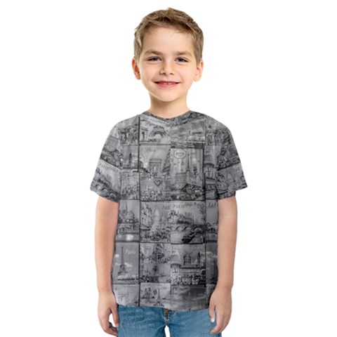 Paris Souvenirs Black And White Pattern Kids  Sport Mesh Tee by dflcprintsclothing