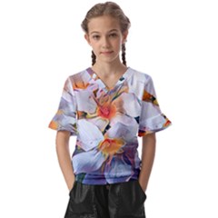 Daisy Painting  Kids  V-neck Horn Sleeve Blouse