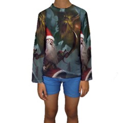 A Santa Claus Standing In Front Of A Dragon Kids  Long Sleeve Swimwear by bobilostore