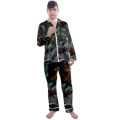 A Santa Claus Standing In Front Of A Dragon Men s Long Sleeve Satin Pajamas Set by bobilostore