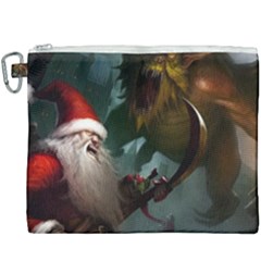 A Santa Claus Standing In Front Of A Dragon Canvas Cosmetic Bag (xxxl) by bobilostore